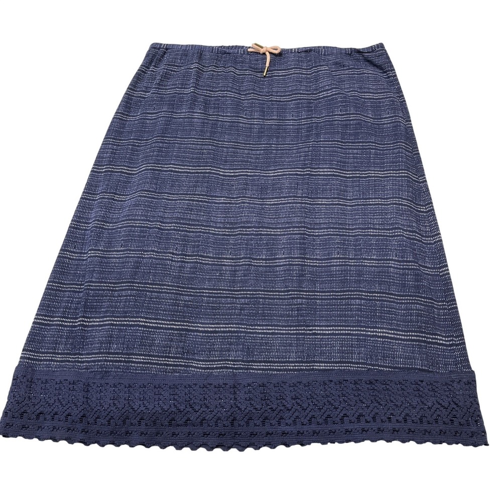 Eddie Bauer Skirt Blue Patterned Lace Trim Midi‎ Size M Tall Pull On Drawstring